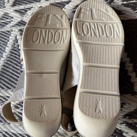 Fly London | Nily Silver Leather Low Wedge Sandals - Picture 7 of 9